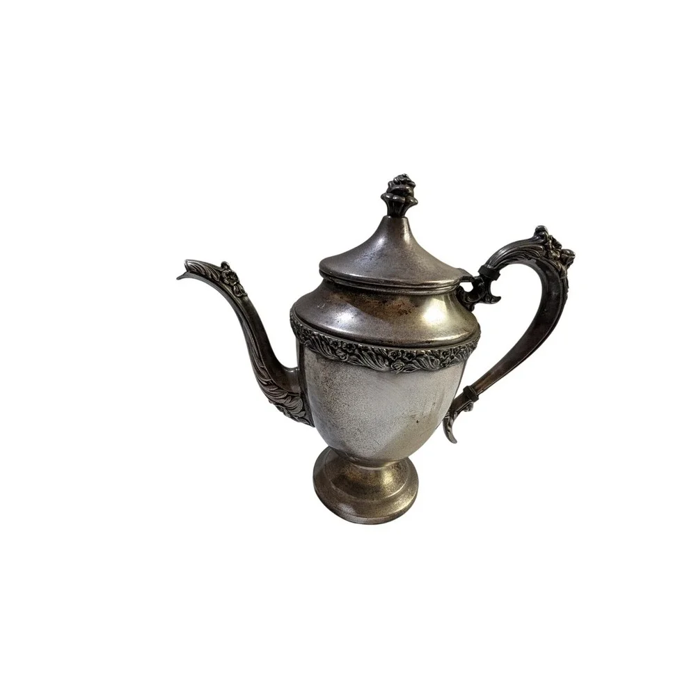 National Silver Co Mary Hayward Silverplate Teapot 7001 Floral Scroll Footed